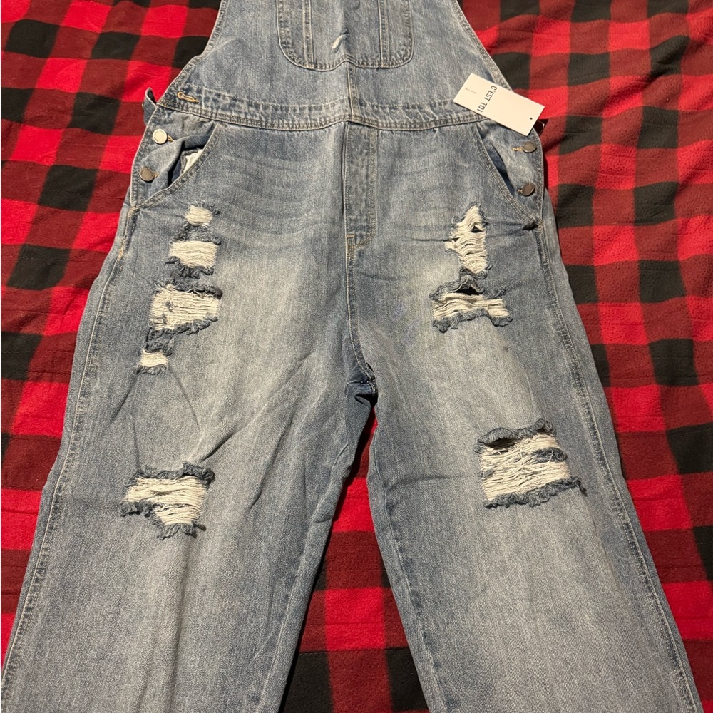 Black Label Light Blue Distressed Overalls